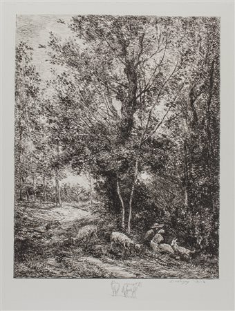 Charles François Daubigny Le berger e la bergère.1874Acquaforte. mm 282x220....