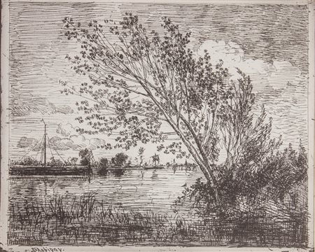Charles François Daubigny Le boquet d'aunes.1862Cliché-verre. mm 153x187....