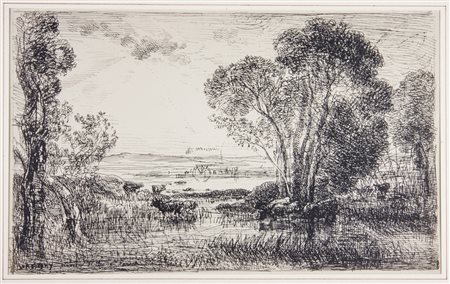 Charles François Daubigny La machine hydralique.1862Cliché-verre. mm 210x340....