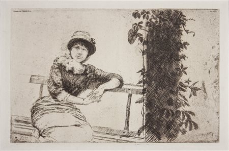 Giuseppe De Nittis Étude dans mon jardin.1880Acquaforte. mm 140x220. Foglio:...