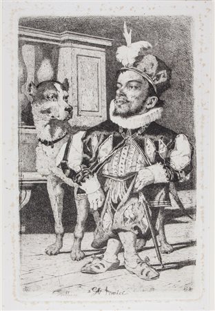 Lorenzo Delleani Gli amici.1874Acquaforte. mm 250x160. Foglio: mm 485x330....