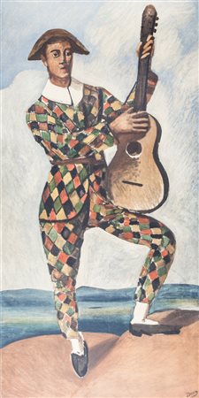 André Derain Arlequin à la guitare.1958Liotografia a colori. mm 555x280....