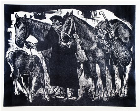 Stanis Dessy Venditore montagnino.1969Linoleografia. mm 346x448. Foglio: mm...