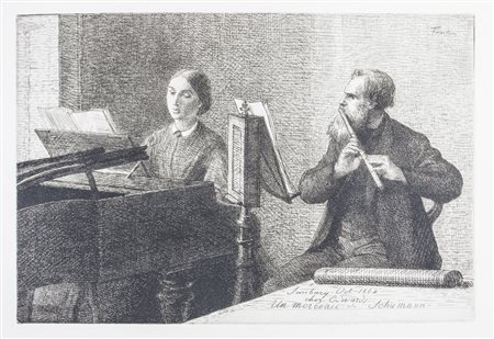 Henri Theodore Fantin-Latour Un morceau de Schumann.1864Acquaforte. mm...