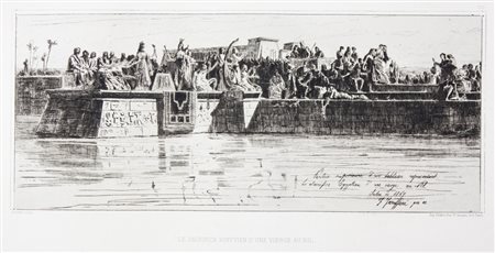 Federico Faruffini Le sacrifice egyptien d'une vierge au Nil.1867Acquaforte....