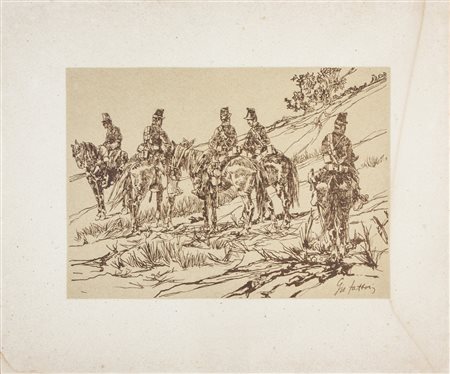 Giovanni Fattori Pattuglia in perlustrazione.1884Litografia in bistro su...