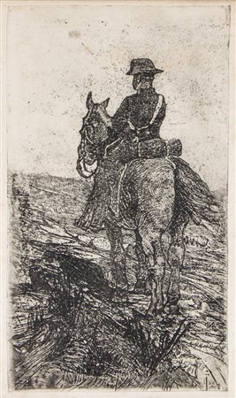 Giovanni Fattori Carabiniere in vedetta. Acquaforte su zinco. mm 195x111....