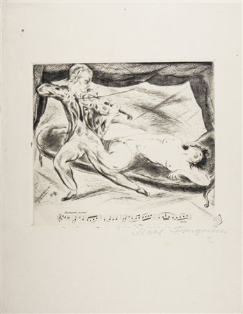 Michel Fingesten Violinista e donna nuda. 1919.Puntasecca. mm 145x165....