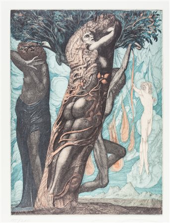 Ernst Fuchs Daphne in Eva mystica.1979Acquaforte a colori. mm 384x290....
