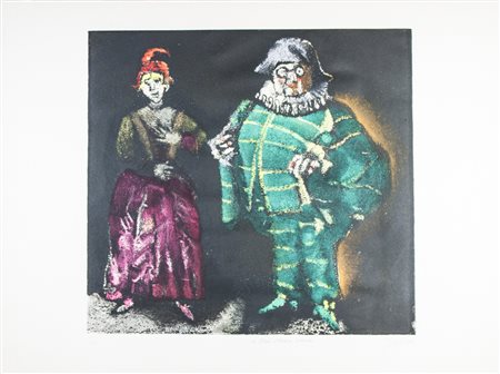 Franco Gentilini Maschere. &nbsp;2 acquetinte a colori. mm 450x510; 455x485....