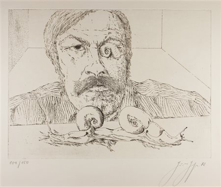 Günter Grass Selbstbildnis mit Schnecken.1972Acquaforte. mm 290x390. Foglio:...