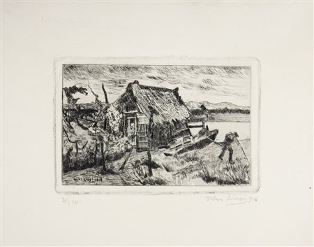 Luigi Levi (detto Ulvi Liegi) Capanno a Bocca d'Arno.1916Acquaforte. mm...