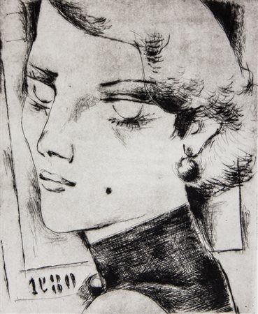 Alberto Manfredi Volto femminile.1981Acquaforte e puntasecca. mm 180x150....