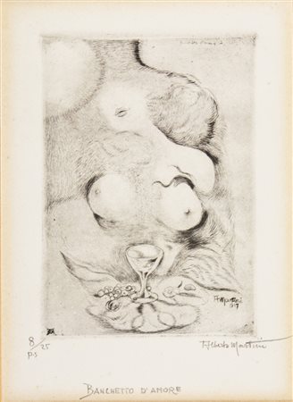 Alberto Martini Banchetto d'amore.1917Puntasecca. mm 135x90. Foglio: mm...