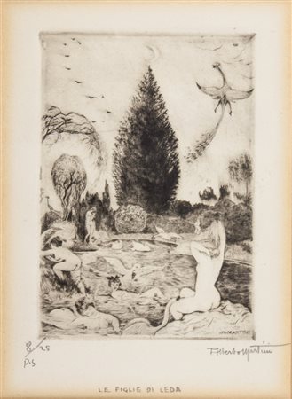 Alberto Martini Le figlie di Leda.1911Puntasecca. mm 135x95. Foglio: mm...