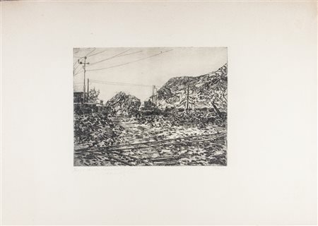 Domingo Motta Inizio lavori camionabile Genova.1934Acquaforte. mm 180x235....