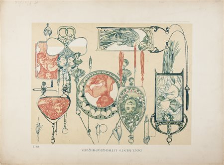 Alphonse Mucha Modelli decorativi. 1900 ca.Litografia a colori. mm 200x270....