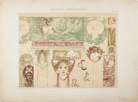 Alphonse Mucha Modelli decorativi.1900 ca.Litografia a colori. mm 205x270....