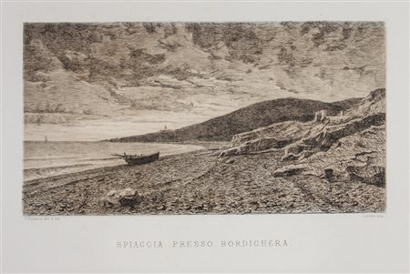 Federico Pastoris Spiaggia presso Bordighera. Acquaforte. mm 185x260. Foglio:...