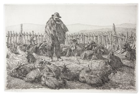 Carlo Alberto Petrucci Il capraro. Acquaforte. mm 230x350. Foglio: mm...