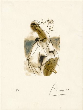 Pablo Picasso Figura femminile.1970Litografia a colori. mm 325x250. Firmata a...