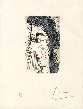 Pablo Picasso Volto femminile.1970Litografia a colori. mm 325x250. Firmata a...