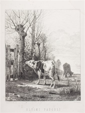 Carlo Pittara Ultimi pascoli. Acquaforte. Parte incisa: 230x185. Lastra: mm...