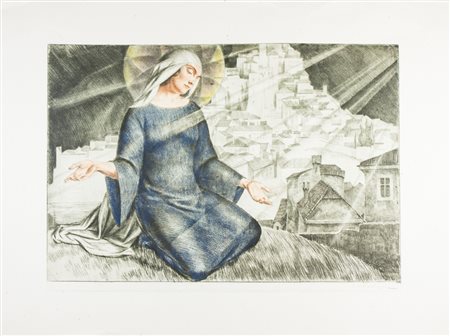 Ivo Saliger Verkündigung.1920-1930 ca.Acquaforte e vernice molle a colori. mm...
