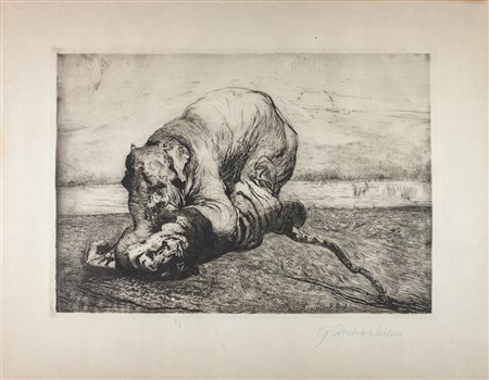 Giulio Aristide Sartorio Lotta regale.1900 ca.Fotoincisione e acquaforte. mm...