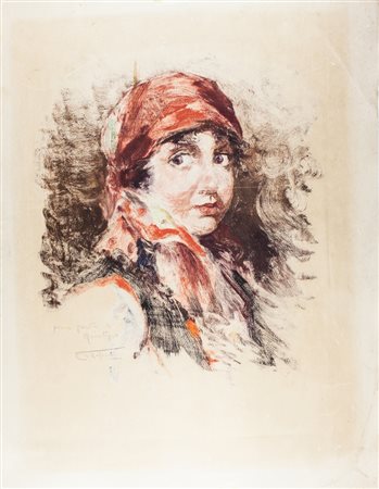 Clemente Tafuri Ritratto femminile. Monotipo a colori. mm 470x360. Foglio: mm...