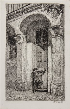 Celestino Turletti Chiuso fuori.1874Acquaforte su velina applicata. mm...