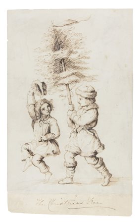 Anonimo inglese del XIX secoloThe Christmas tree. Penna e inchiostro di china...