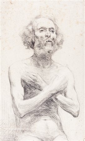 Anonimo di fine XIX - inizio XX secoloStudio di nudo virile anziano. - Matita...