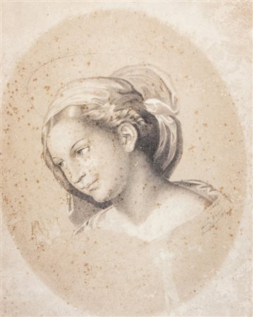 Adele Clappié (secolo XIX )Testa femminile.1887Matita nera e sfumino. mm...