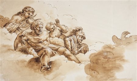 Luigi Ademollo Divinità sulle nubi. Inchiostro acquerellato e biacca su...