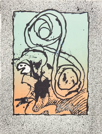 Pierre Alechinsky (1927 )Uomo che scrive con dedica autografa. Matita marrone...