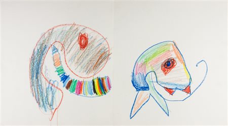 Pierre Alechinsky (1927 )Quattro figure fantastiche. Pastelli colorati su...