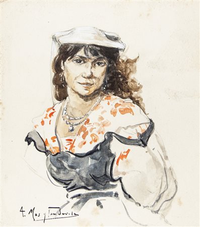 Arcadio Mas y Fondevila Figura femminile. Acquerello su carta. mm 265x235....