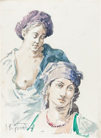 Arcadio Mas y Fondevila Due figure femminili. Acquerello su carta. mm...