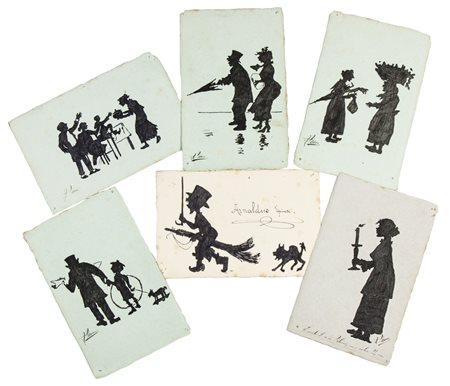 Arnaldo Sacco (Inizio sec. XX )Lotto di 6 cartoline a silhouette. 1900...
