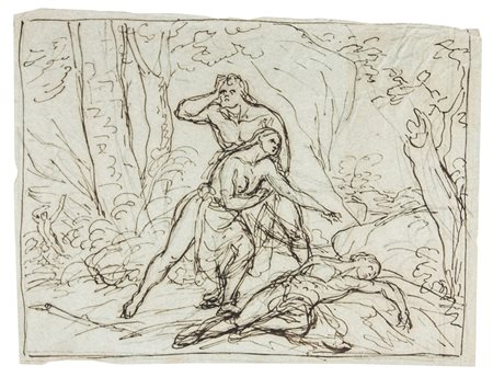 Adriano Baldini Adamo ed Eva scoprono il corpo di Abele morto. Penna,...