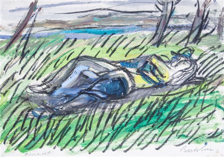 Luigi Bartolini Amanti. Carboncino e tempera su carta. mm 220x320. Titolato e...