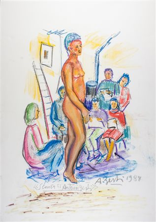 Antonio Berti La scuola di Antonio Berti.1987Tecnica mista su carta. mm...
