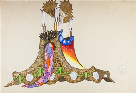 Andrea Da Passano Scenografia teatrale Déco.1920-1930 ca.Tempera e oro su...