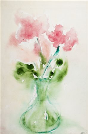 Piero Gauli Fiori nella bocietta verde. Acquerello su carta. mm 440x300....