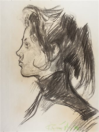 Paulo Ghiglia Profilo femminile.1960 ca.Carboncino su pagina d'album. mm...