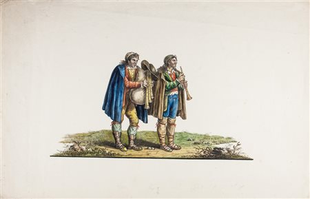 Luigi (Del) Giudice Coppia di zampognari.1815 ca.Acquarello. mm 270x423. Al...