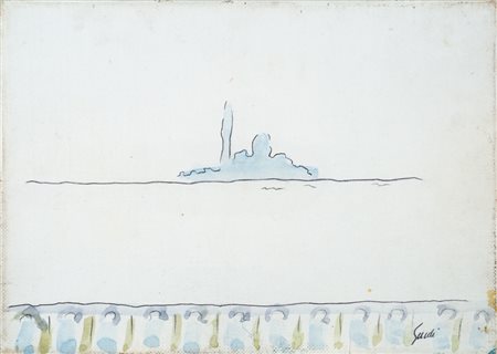 Virgilio Guidi Isola di San Giorgio. &nbsp;Acquerello su carta applicata a...