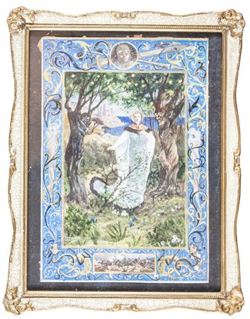 Antoine Guiraud Castellana nel bosco. Tempera e oro su carta. mm 220x150....