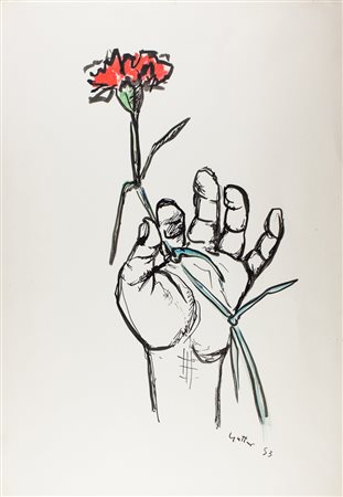 Renato Guttuso Mano con garofano rosso.1953Penna, inchiostro di china e...